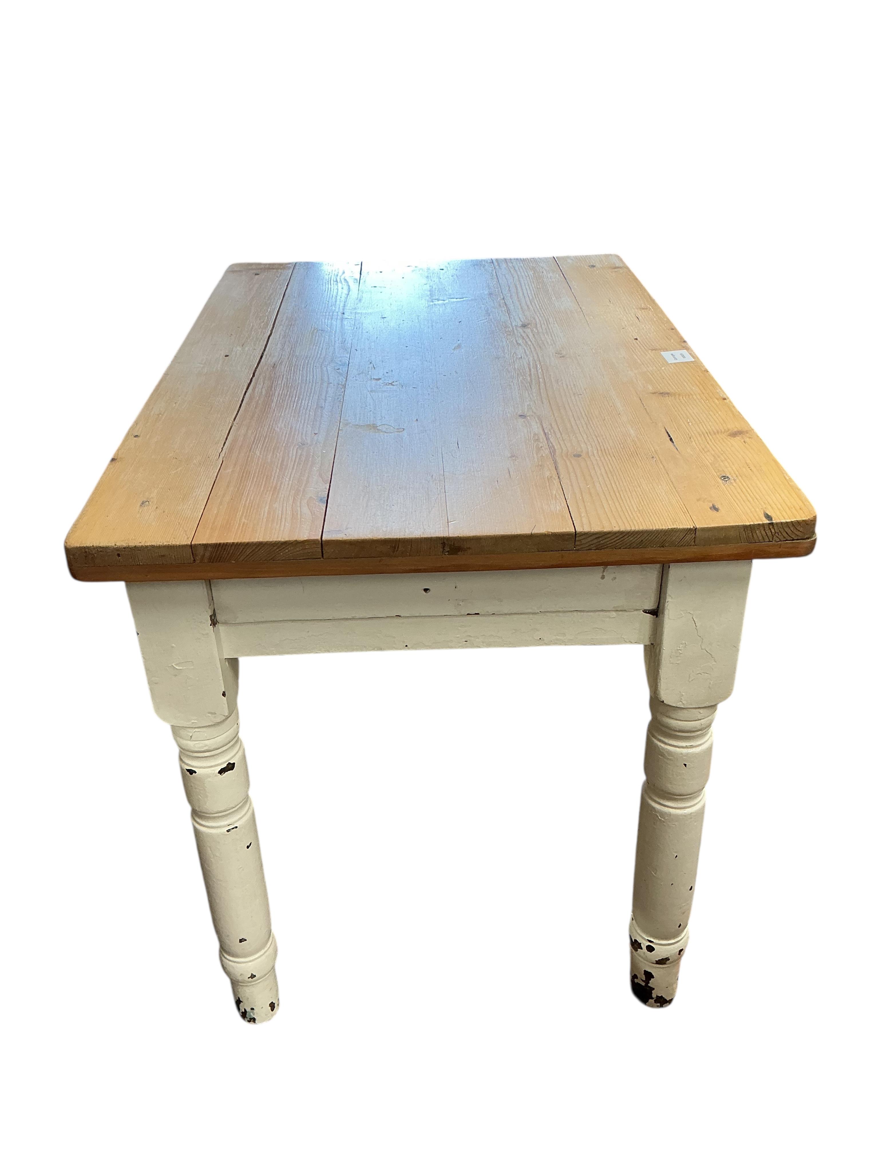 A small Victorian part painted pine table, width 96cm, depth 65cm, height 73cm